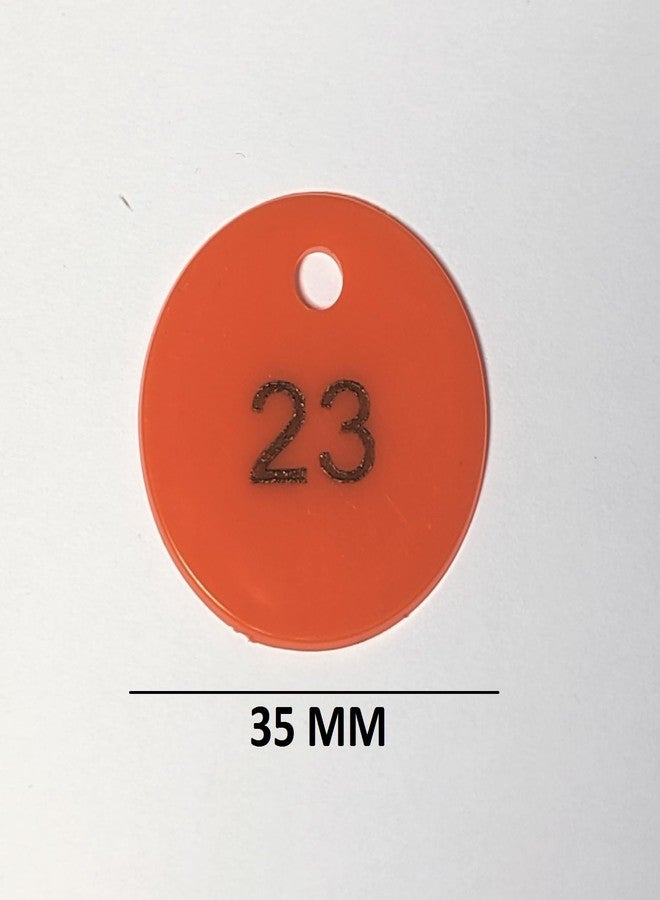 موريل عملة معدنية دائرية الشكل برتقالية اللون من البلاستيك المنقوش من موريل، مزودة بفتحة، للاستخدام في المتاجر، وألعاب الطاولة، والمنازل، والمدارس. | عملات معدنية مرقمة من 1 إلى 100. - Image 3